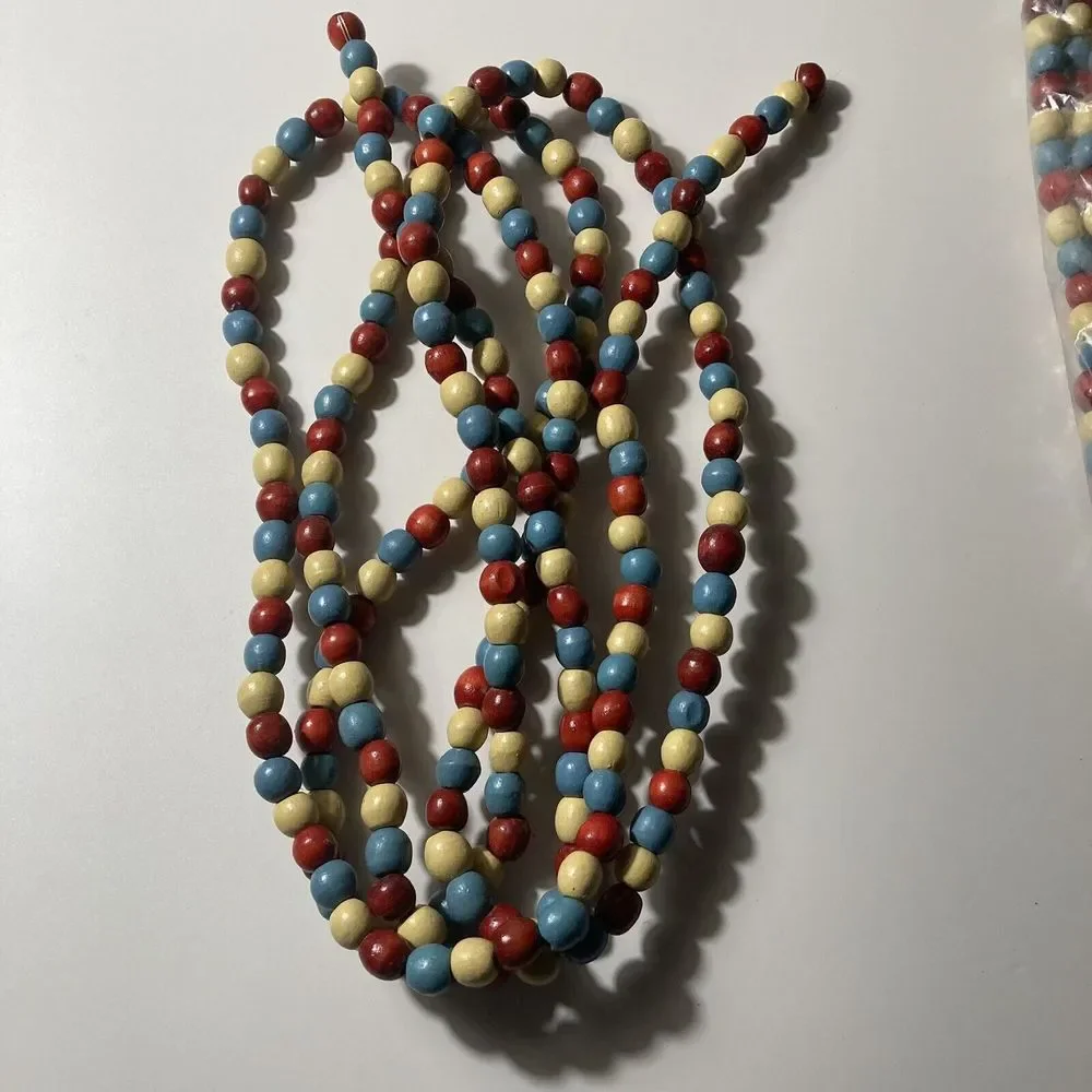 Vintage wood bead garland christmas boho New Old Stock Two Packs Read Desc VTG